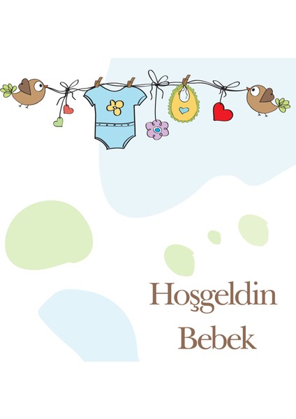 Hoş Geldin Bebek Tebrik Kartı 10 x 10 cm + 9'lu Zarf