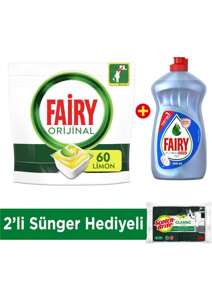 Fairy Hepsi Bir Arada 60 Yıkama Bulaşık Deterjanı Tableti / Kapsülü Limon + Platinum Hijyen 500 ml