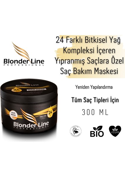 Blonder Line 24 Farklı Bitkisel Yağ İçeren Yıpranmış Ve Kırılgan Saçlar için Onarıcı Saç Bakım Maskesi - 300 ml