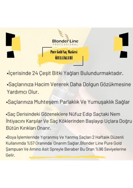 Blonder Line 24 Farklı Bitkisel Yağ İçeren Yıpranmış Ve Kırılgan Saçlar için Onarıcı Saç Bakım Maskesi - 300 ml