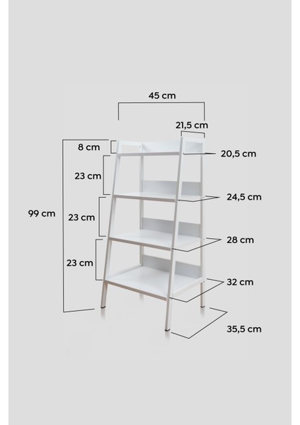 4 Raflı Beyaz Çok Amaçlı Banyo Organizer Metal Ahşap Dekoratif Açık Banyo Dolabı Konik Banyo Rafı