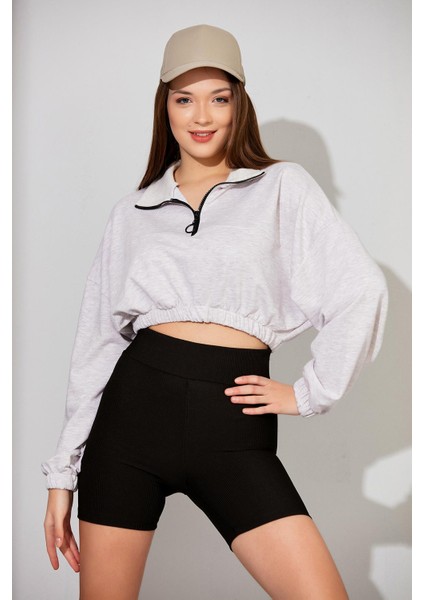 Alexandergardı Fermuarlı Crop Sweatshirt (B22-11000)