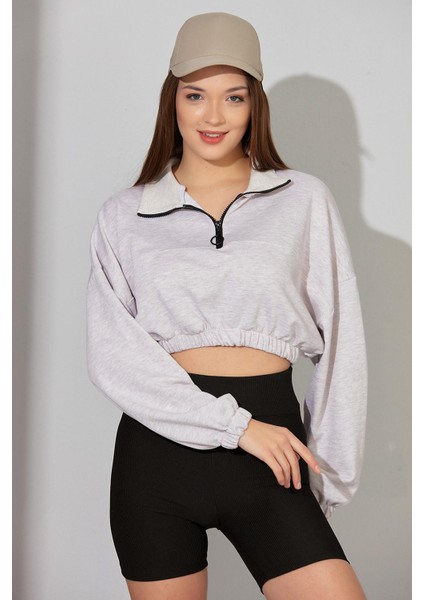 Alexandergardı Fermuarlı Crop Sweatshirt (B22-11000)