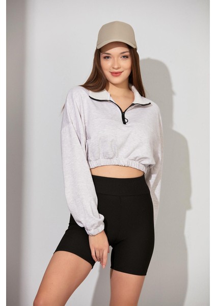 Alexandergardı Fermuarlı Crop Sweatshirt (B22-11000)