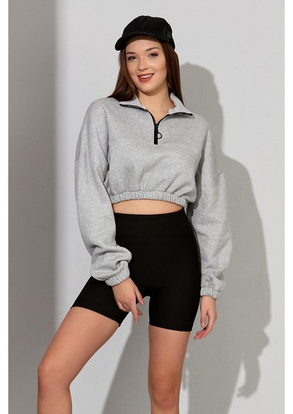 Alexandergardı Fermuarlı Crop Sweatshirt (B22-11000)