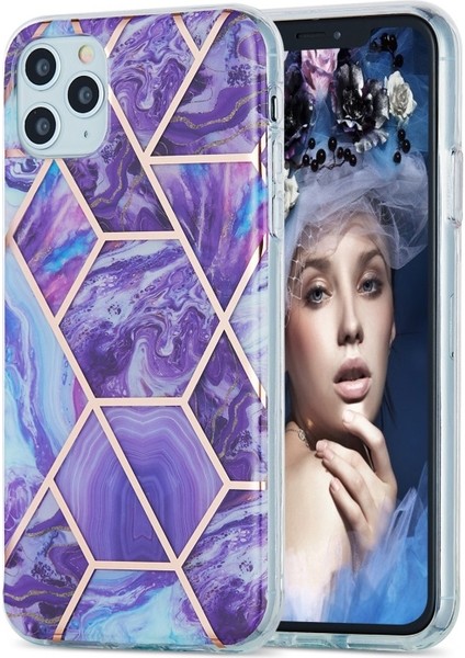 Apple İphone 11 Pro Max Için 2.0mm Imd Galvanik Mermer Desenli Tpu Kılıf - Koyu Mor (Yurt Dışından)