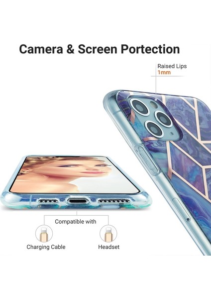 Apple İphone 11 Pro Max Için 2.0mm Imd Galvanik Mermer Desenli Tpu Kılıf - Koyu Mor (Yurt Dışından) fırsatları