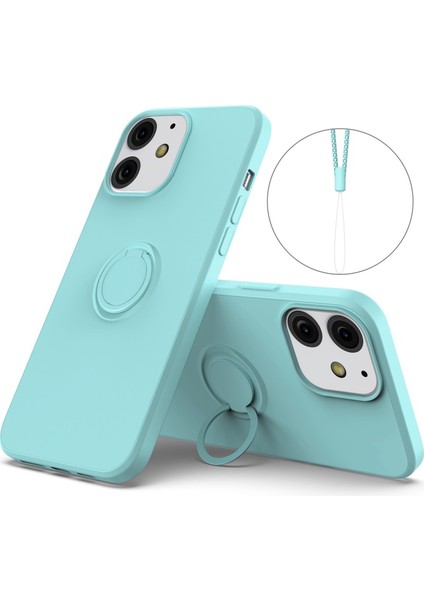Apple İphone 13 Mini Için 360 ° Döner Halkalı Düşmeye Dayanıklı Sıvı Silikon Kayışlı Koruyucu Kılıf - Gök Mavisi (Yurt Dışından)