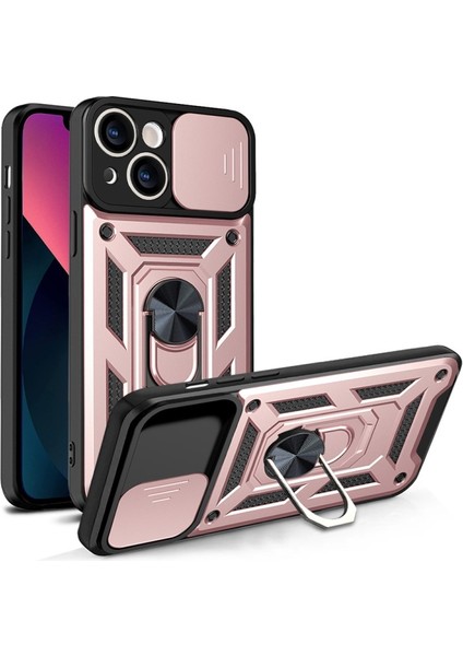 Apple İphone 13 Mini Için Standlı Kamera Korumalı Düşmeye Dayanıklı Kılıf - Gül Altın (Yurt Dışından)