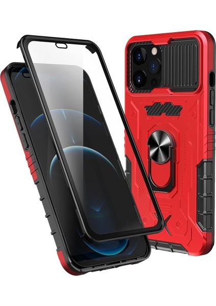 Apple İphone 13 Pro Max Için Temperli Cam Film Destekli Sert Pc + Tpu Hibrit Telefon Kılıfı - Kırmızı (Yurt Dışından)