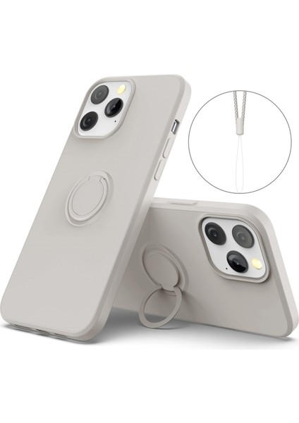 Apple iPhone 13 Pro Için Ayarlanabilir Standlı Sıvı Silikon Kayışlı Koruyucu Kılıf - Gri (Yurt Dışından)
