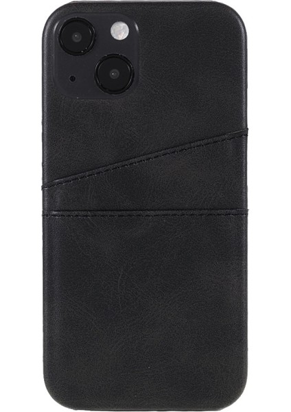 Apple İphone 13 Mini Için Çift Kart Yuvalı Deri Kaplama Pc Telefon Kılıfı - Siyah (Yurt Dışından)