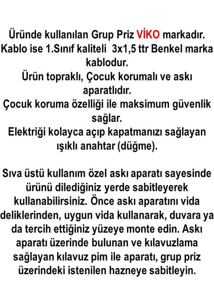 5'li Siyah Anahtarlı Topraklı Çocuk Korumalı Grup Priz 6 Metre (L Fiş)
