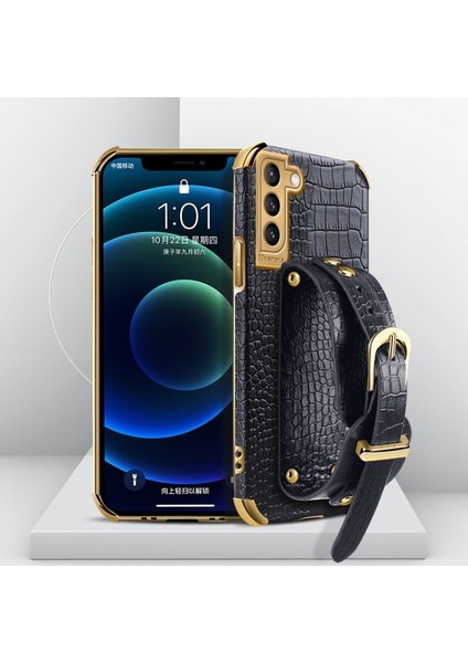 Timsah Derisi Dokulu Pu Deri Bilek Kayışı ile Telefon Kılıfı - Samsung Galaxy S21 5g (Yurt Dışından)