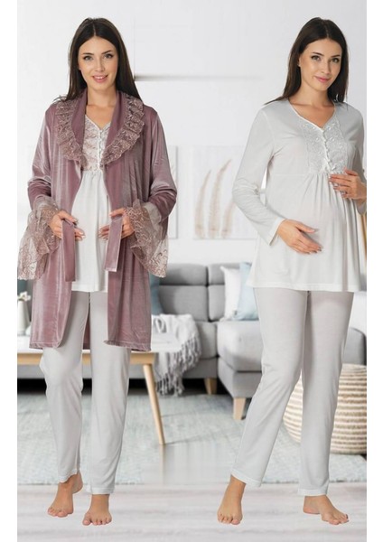 Effort 8088 Kadife Lohusa Pijama Sabahlık Takım