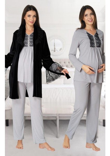 Effort 8088 Kadife Lohusa Pijama Sabahlık Takım