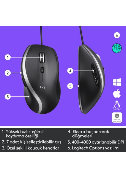 M500S 4.000 DPI Gelişmiş USB Kablolu Mouse - Siyah