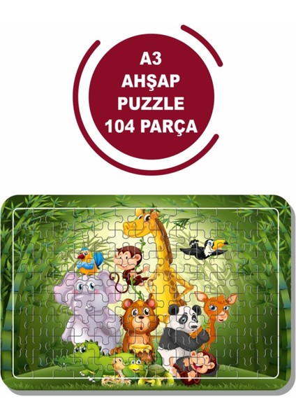 Sevimli Hayvanlar A3 104 Parça Puzzle, Oyuncak, Yapboz