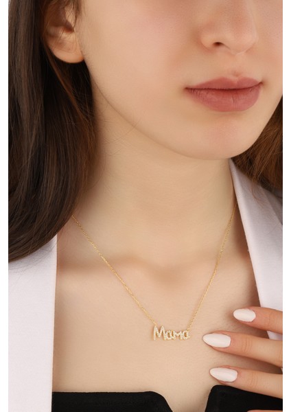 Altın Kaplama Mama Yazısı 925 Ayar Gümüş Kolye
