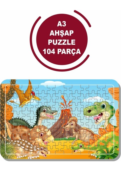 Dinazorlar A3 104 Parça Puzzle, Oyuncak, Yapboz