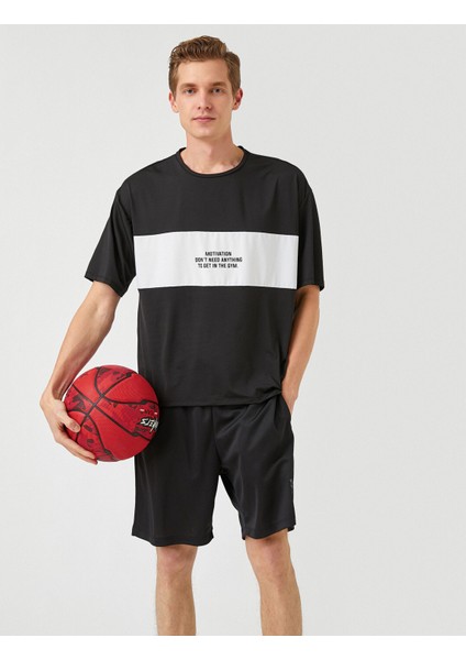 Erkek Slogan Baskılı Spor Tişört