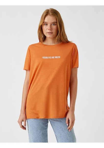 Kadın Bisiklet Yaka Kısa Kollu Baskılı T-Shirt modelleri