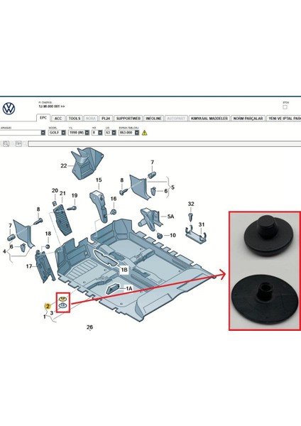 Parça Deponuz Volkswagen Taban Halısı Yuvarlak Paspas Klipsi 1 Adet