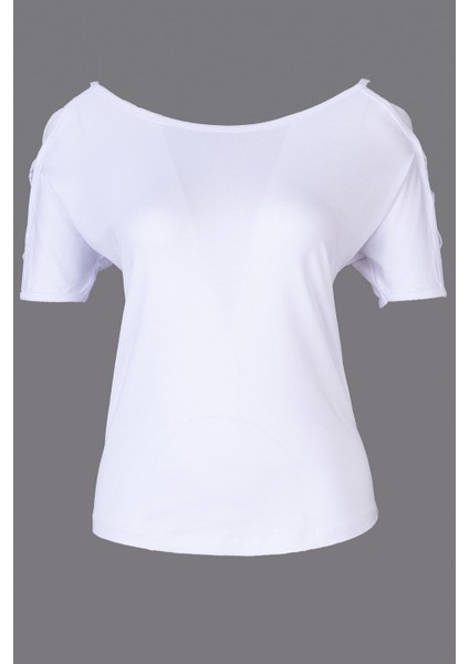 Kadın Kol Detaylı Kayık Yaka Beyaz Bluz fiyatları