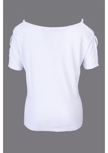 Kadın Kol Detaylı Kayık Yaka Beyaz Bluz modelleri