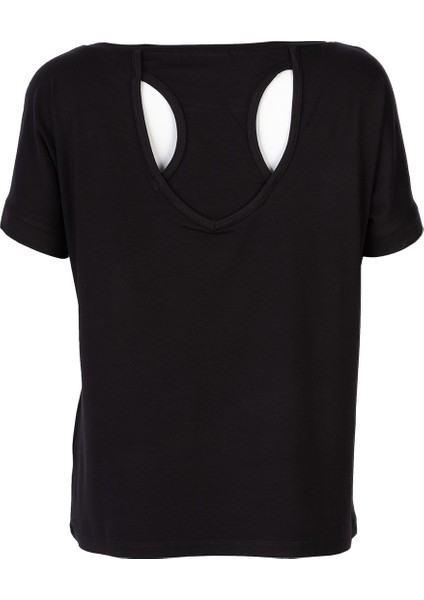 Kadın Kısa Kollu Kayık Yaka Siyah Bluz