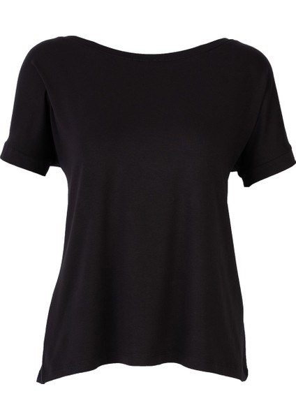 Kadın Kısa Kollu Kayık Yaka Siyah Bluz fiyatları