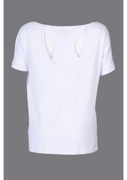 Kadın Kısa Kollu Kayık Yaka Beyaz Bluz