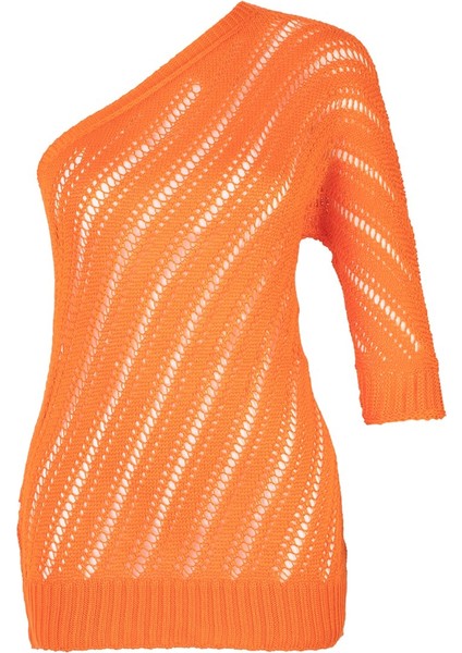 Kadın Tek Omzu Açık Turuncu Triko Bluz