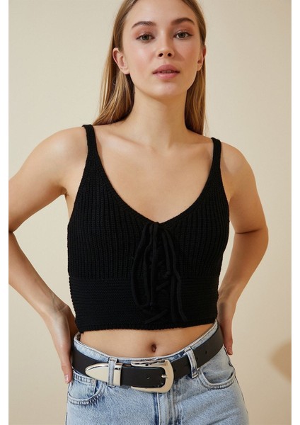 Kadın Siyah Önü Bağcıklı Bluz