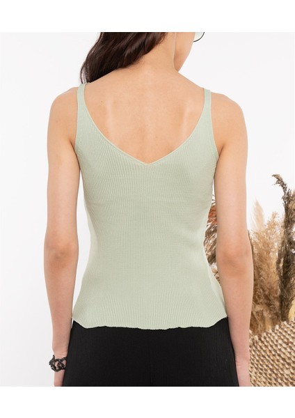Kadın Yeşil Ip Askılı Triko Bluz modelleri