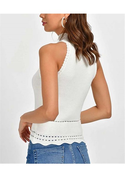 Kadın Halter Yaka Dantel Detaylı Bluz Beyaz modelleri