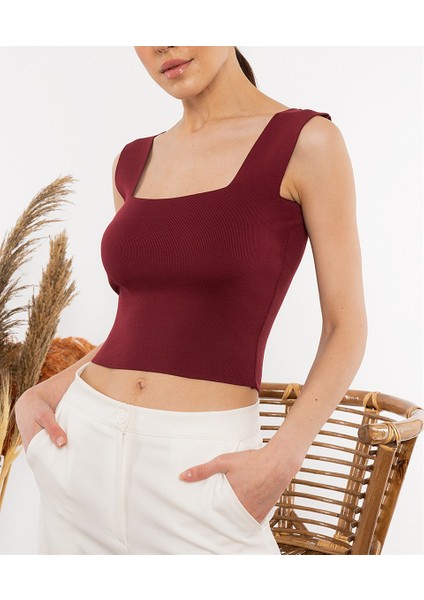 Kadın Bordo Kalın Askılı Bluz