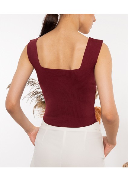 Kadın Bordo Kalın Askılı Bluz modelleri