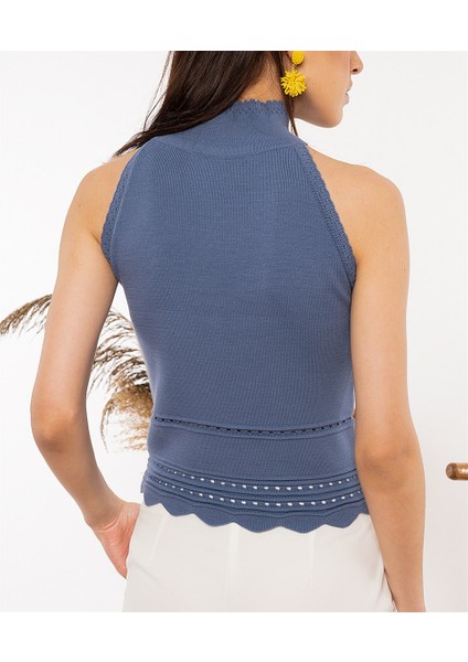 Kadın Halter Yaka Dantel Detaylı Bluz Indigo modelleri