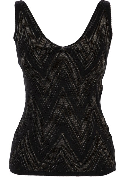 Kadın Kolsuz V Yaka Siyah Triko Bluz