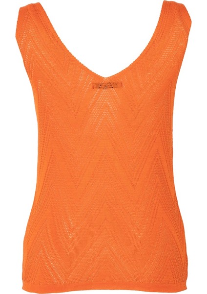 Kadın Kolsuz V Yaka Turuncu Triko Bluz fiyatları