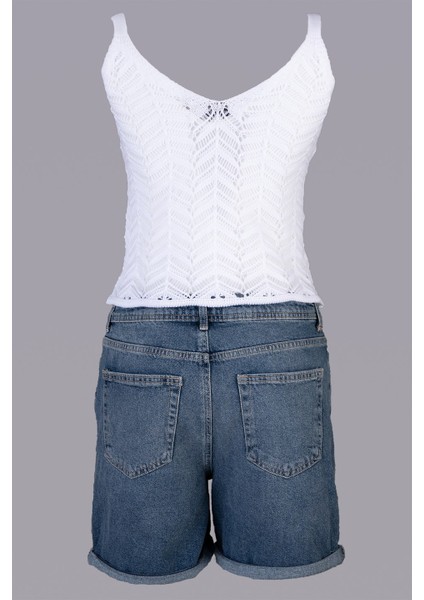 Kadın Askılı Ajurlu Beyaz Triko Bluz fiyatları