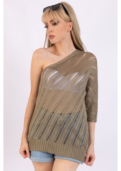 Kadın Haki Tek Omzu Açık Triko Bluz fiyatları