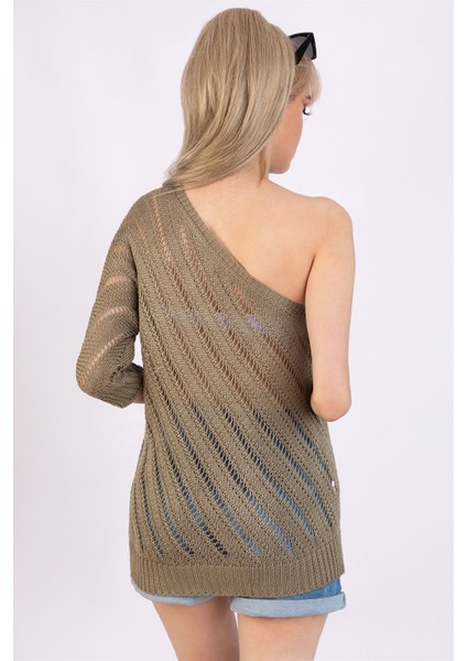 Kadın Haki Tek Omzu Açık Triko Bluz modelleri
