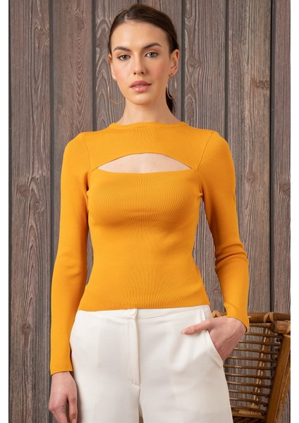 Kadın Degajeli Uzun Kollu Hardal Bluz