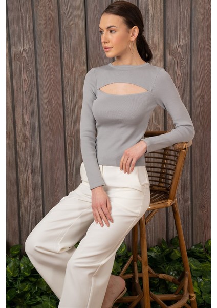 Kadın Degajeli Uzun Kollu Gri Bluz fiyatları