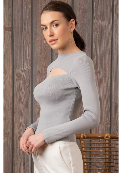 Kadın Degajeli Uzun Kollu Gri Bluz modelleri