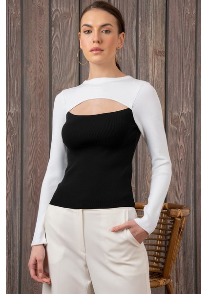 Kadın Degajeli Uzun Kollu Siyah Bluz