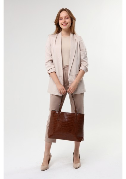 Kadın Kroko Desen Büyük Boy El ve Omuz Çantası fırsatları