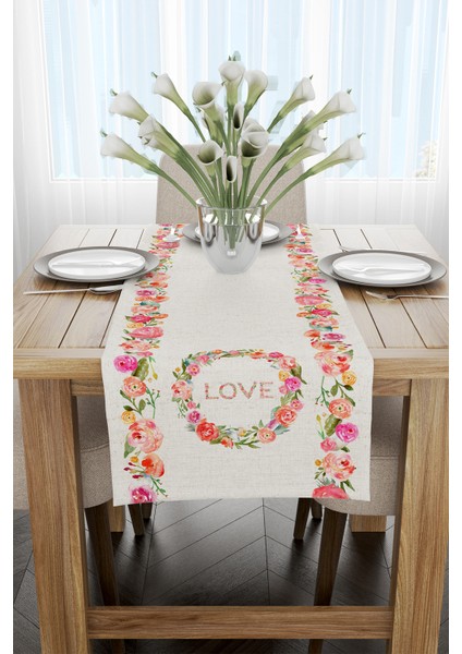 Krem Çok Renkli Love Çiçekli Desenli Dijital Baskılı Runner CGH1030-RN fiyatları